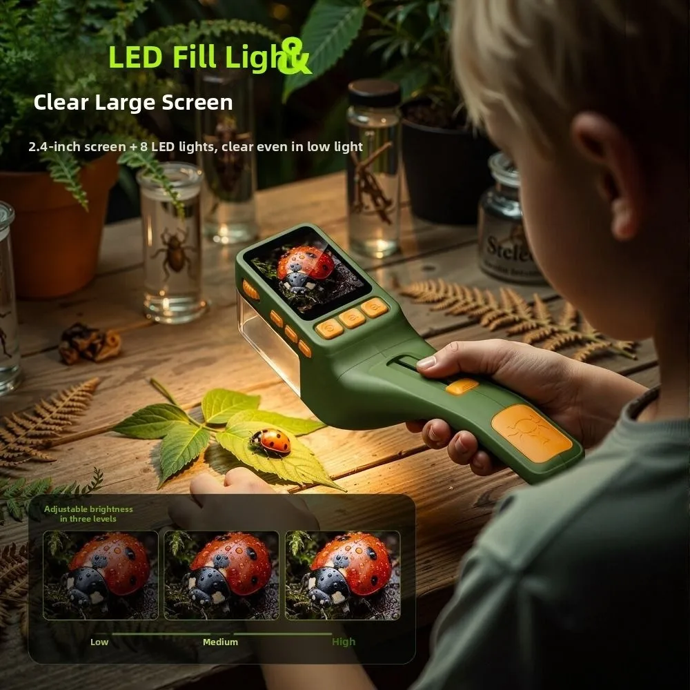 8 LED Fill Light Microscope High-Definition 2.4Inch Screen Bug Catcher Microscope Portable Design Type-C PC Transmission