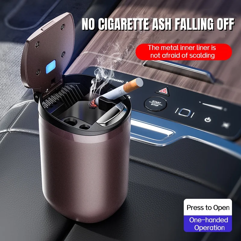 1 PC New Car Ashtray With Stainless Steel Inner Liner One Click Open  LED Light With Lid To Separate Odors Portable Ashtray Cup