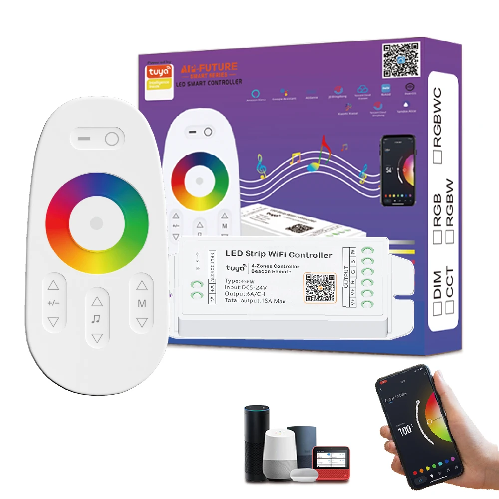 Tuya LED Controller RGB Alexa Smart Life Dimmer 5-24V 12V 144W CCT RGB RGBW Strips Google Home Voice Control LED WiFi Controller