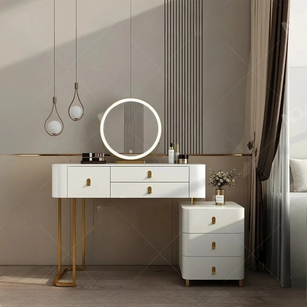 #White Light Luxury Nordic Bedroom Vanity makeup Table Organizer Smart Dressing Table With Wireless Charging