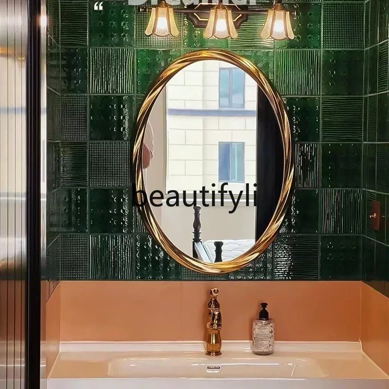 Vintage Bathroom Mirror Oval French Style Countertop Makeup Mirror Smart Wall-Mounted Bathroom Mirror