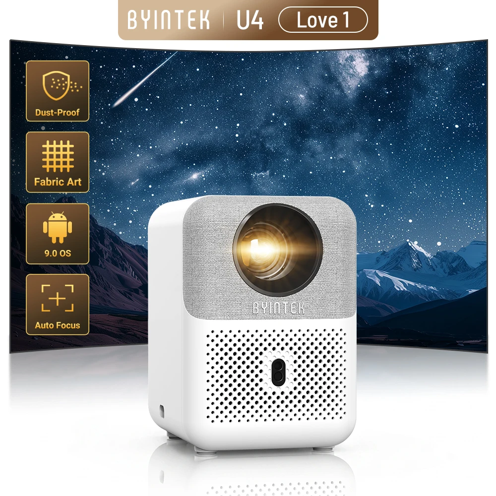 BYINTEK Full HD Mini Projector U4 LOVE 1 1080P 4K Video WIFI Android Auto Focus Portable Smart Projectors  Home Theater Cinema