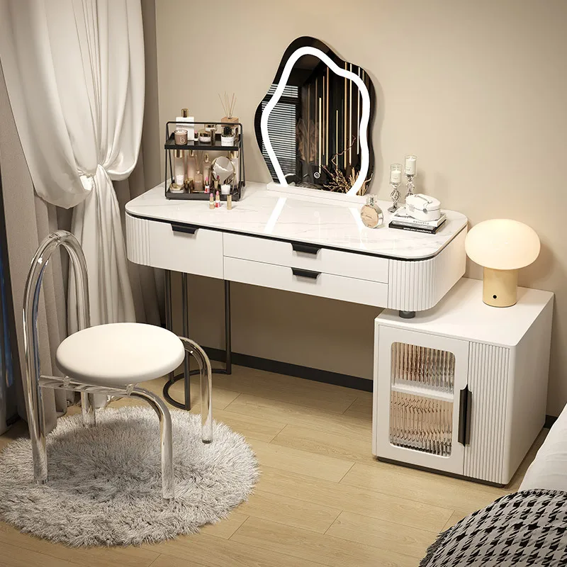 Modern Dresser with Light Emitting Diode Lights Makeup Mirror Bedroom Wooden Dresser Set Smart Furniture Luxury