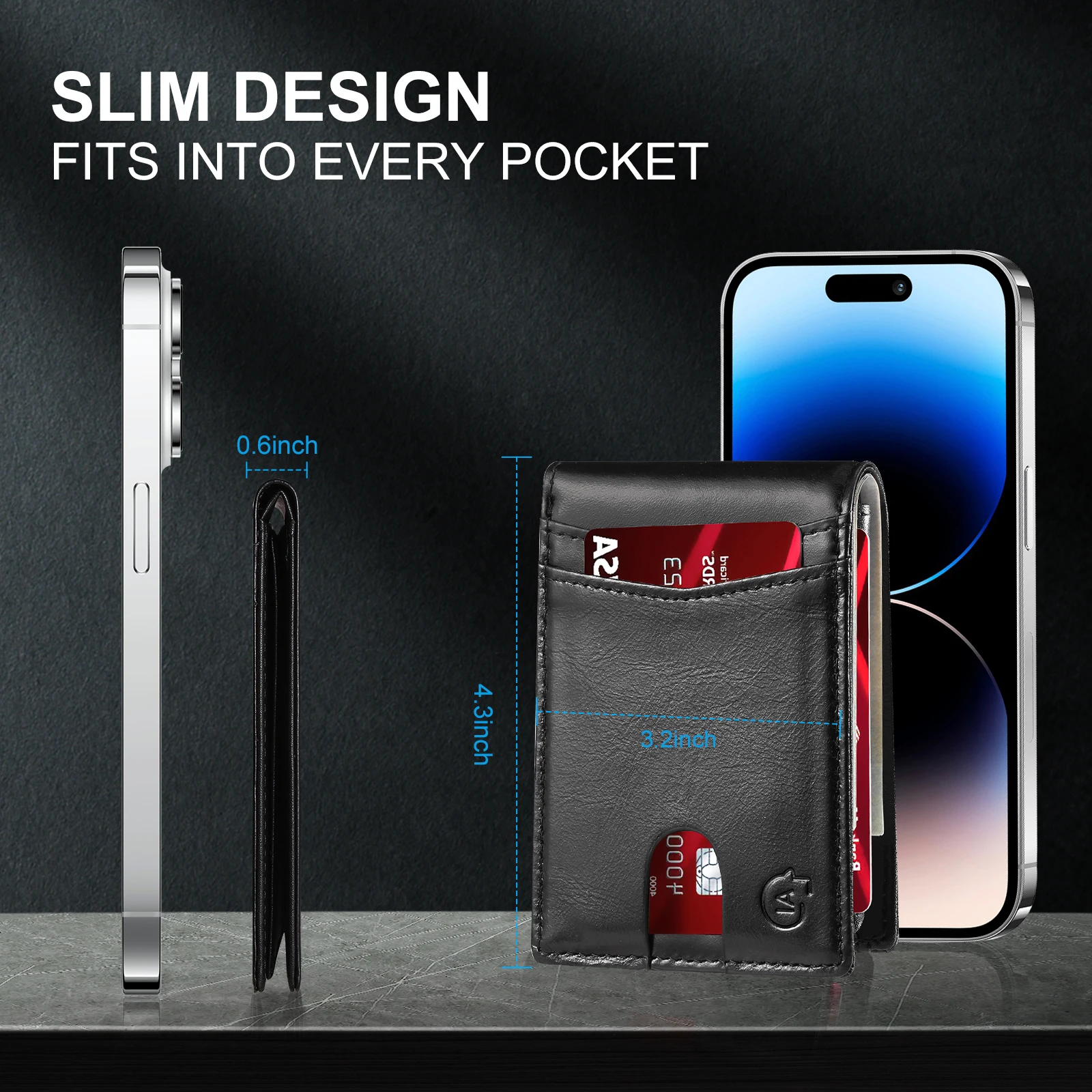 Smart GPS Wallet for Men Work For Apple Find My (Ios Only) Carbon Wallet for Airtag Track Find my Wallet Card Not For Android