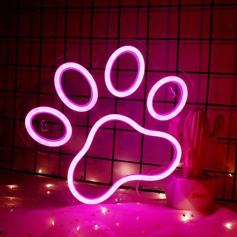 Dog Paw LED Neon Sign USB Powered Neon Night Light 3D Wall Art & Game Room Bedroom Living Room Decoration Wall Decor Lamp Signs