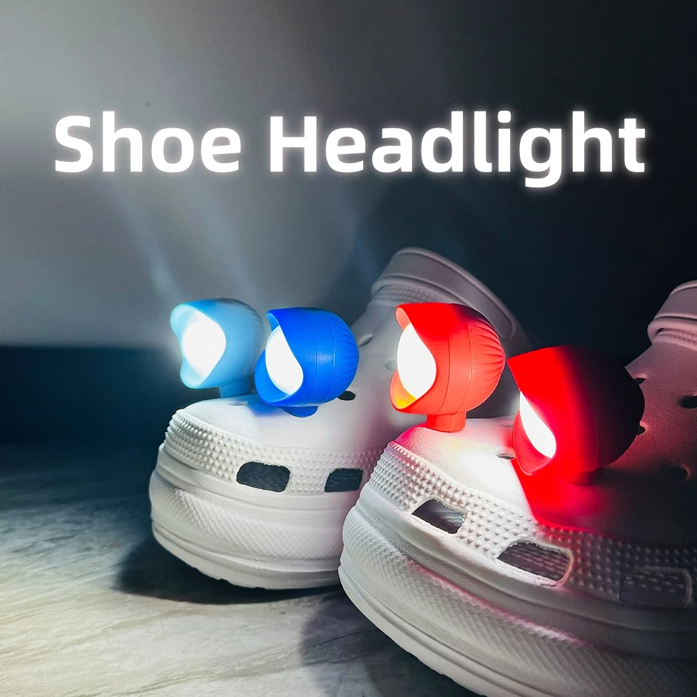 2pcs LED Shoe Lights Pro Charms Headlight Rechargeable Plus for Night Walks Shoes Charms PVC Accessories, 3 Lighting Modes