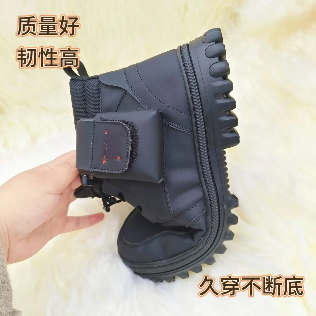 Heated outdoor cotton boots, rechargeable velvet high-top cotton shoes, antifreeze, waterproof, non-slip, warm and constant