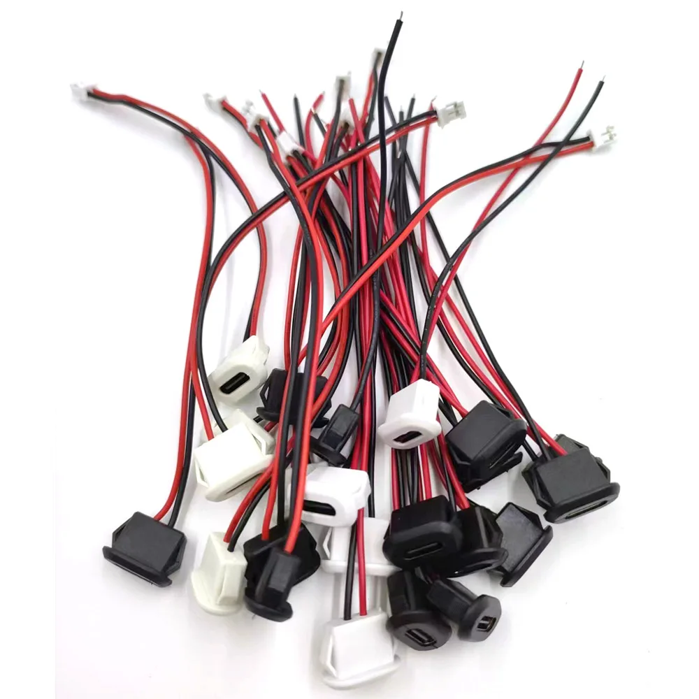 1/5PCS Type-C Waterproof USB Connector Direct Voltage Female Socket with Cable Female Socket Charging Port with Solder Cable DIY