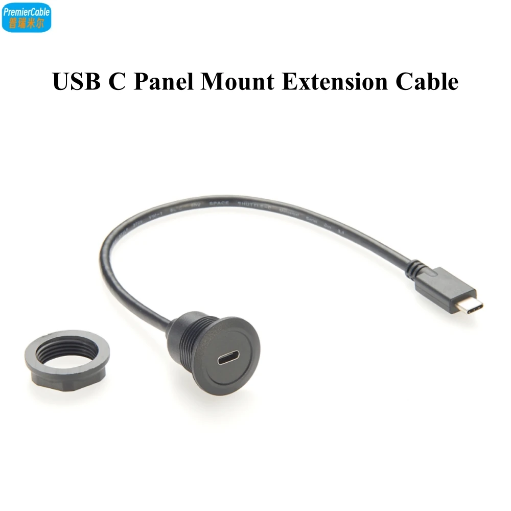 USB 3.1 C Male to Female Extension Cable Round Flush Panel Mount Bulkhead USB Type C Extender 10Gbps High Speed Data & Power