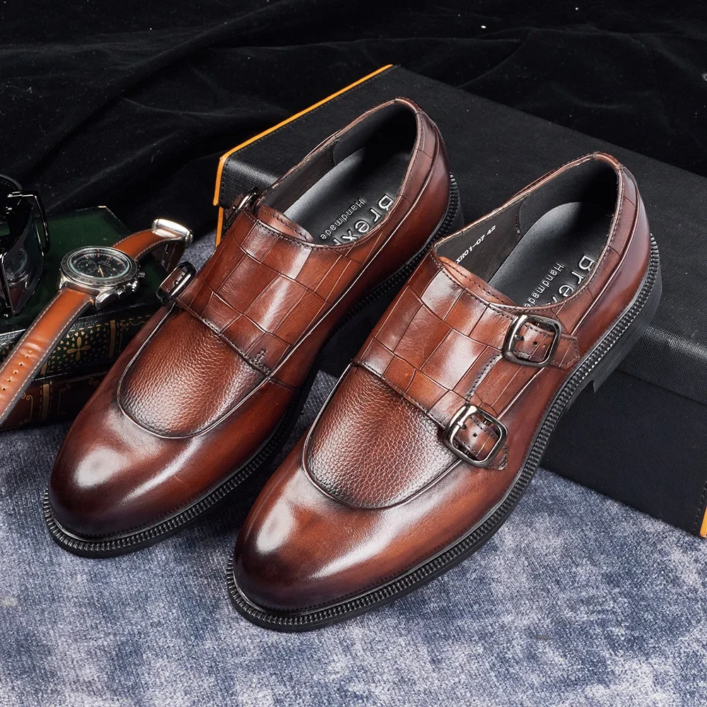 Men's British Derby Shoes 2025 Fashion Breathable Adjustable Buckle Business Casual Leather Shoes for Commuting And Wedding