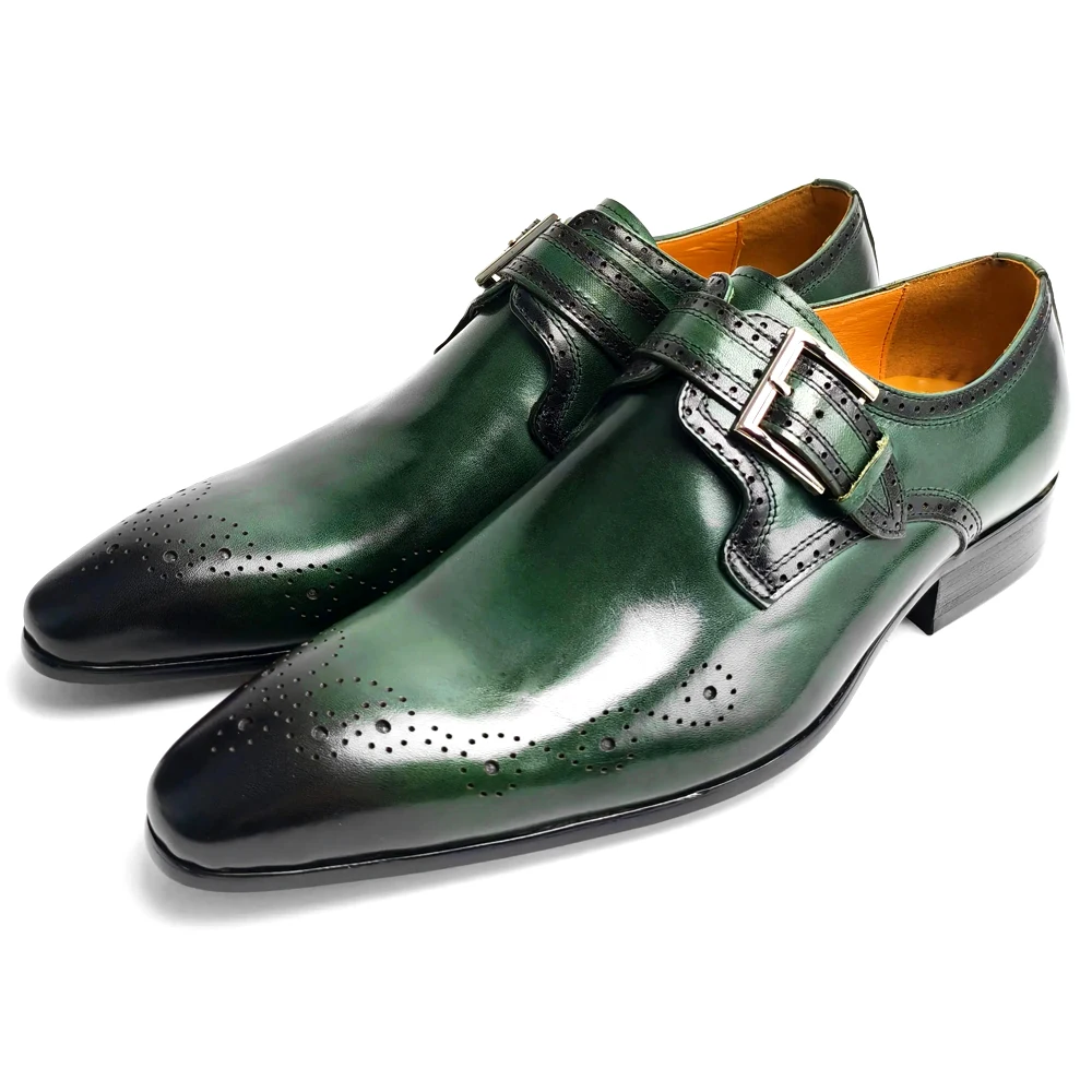 New Men Brogues leather shoes Metal Buckle Adjustable Loafer Shoe Male higher quality Fashion Social Youth Party Formal Shoes