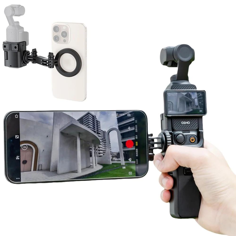 JJC Pocket 3 Magnetic Phone Holder Mount Expansion Adapter Cage for DJI Osmo Pocket 4 3 Bracket w Cold Shoe for iPhone 16 15 14