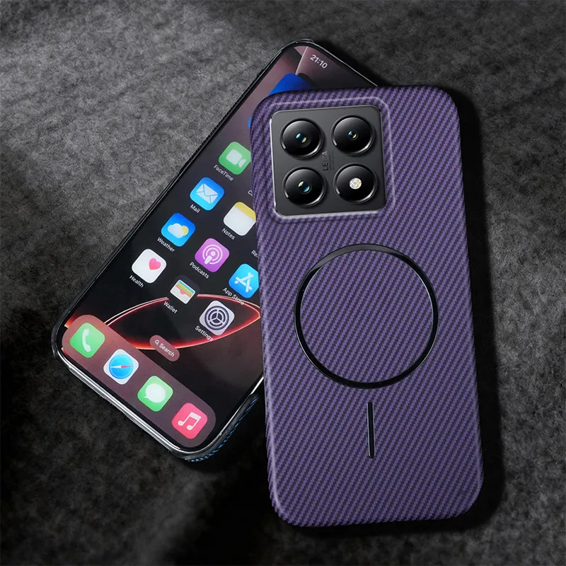 For Xiaomi 14T Pro Case Magnetic Wireless Charging Kevlar Texture Half-pack PC Hard Back Shockproof Bumper Cover For Xiaomi 14T