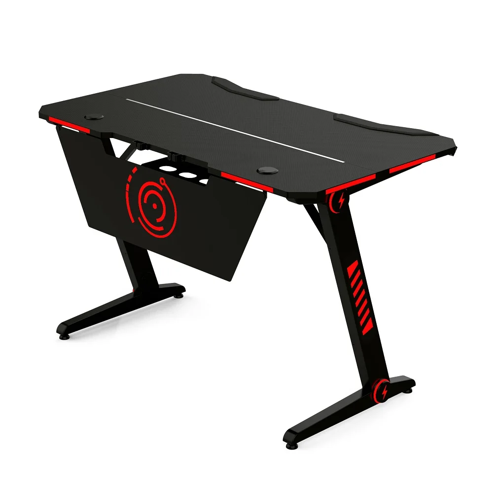 Z-Shaped PC Gaming Table Computer Office Desk Adjustable Gaming Desk Led Lights Computer Working Table