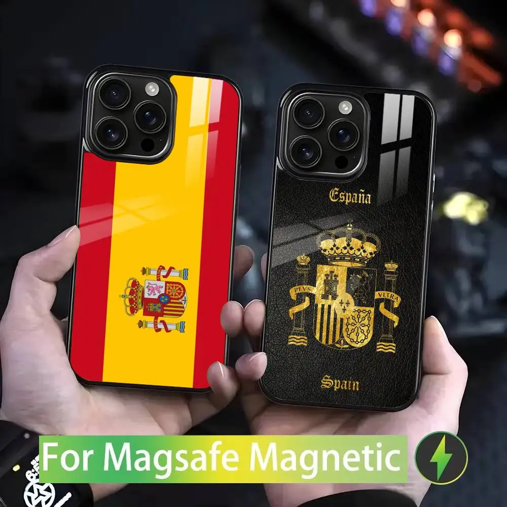 Spain Flag  Phone Case For IPhone 17 16 15 14 13 12 11 Pro Max Plus Mini Magsafe Mirror Wireless Magnetic Cover