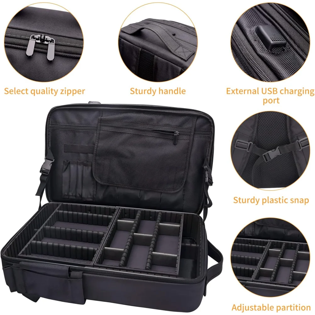 Adjustable Dividers Partition Storage Shoulder Bag Makeup Travel Backpack with Sliding Large Cosmetic Storage Organizer Bag Tray