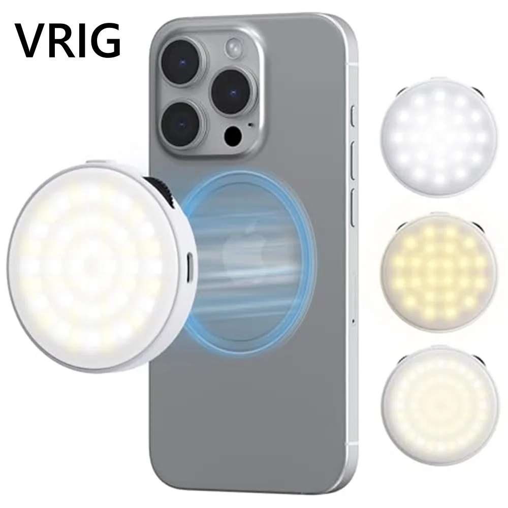 VRIG Magnetic Selfie Rechargeable Phone Light Light Adjusted 3 Light Mode Ring Light for iPhone Magsafe Makeup Video Photography