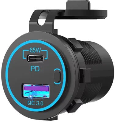 Automatic Boost 83W Laptop Car Charger Socket 12V USB Outlet with Power Switch Waterproof Multi USB C Car Charger