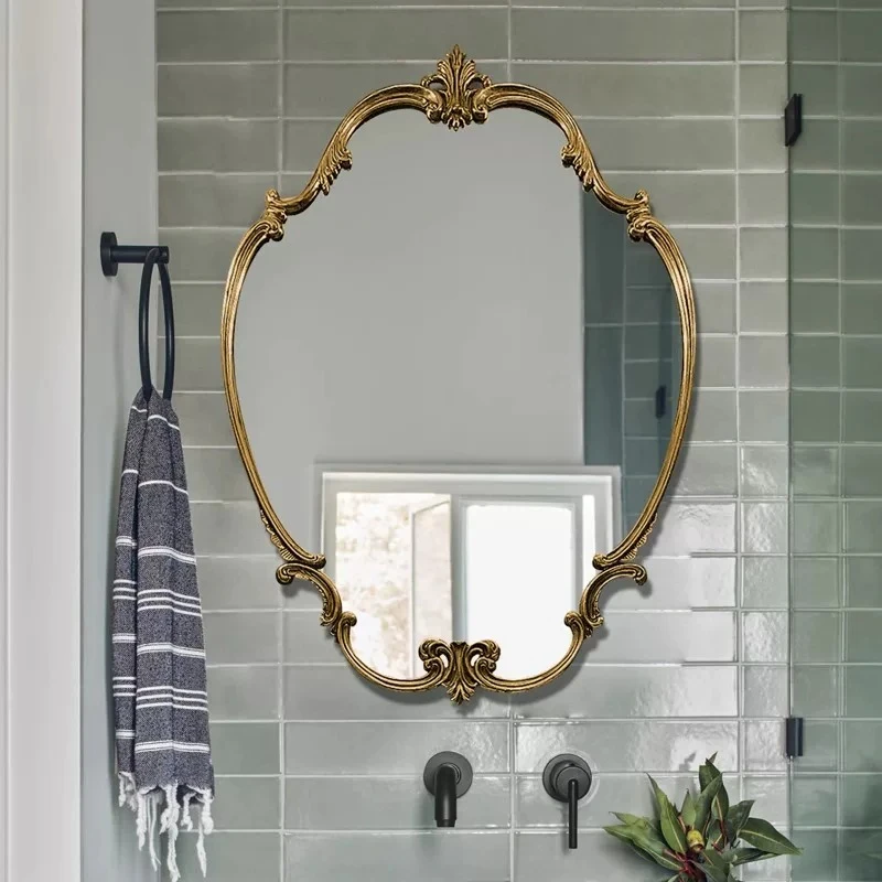 Smart Lighted Wall Bathroom Mirror Toilet Shower Led Irregular Vintage Ornate Bathroom Mirror Baroque Wood Home Furniture
