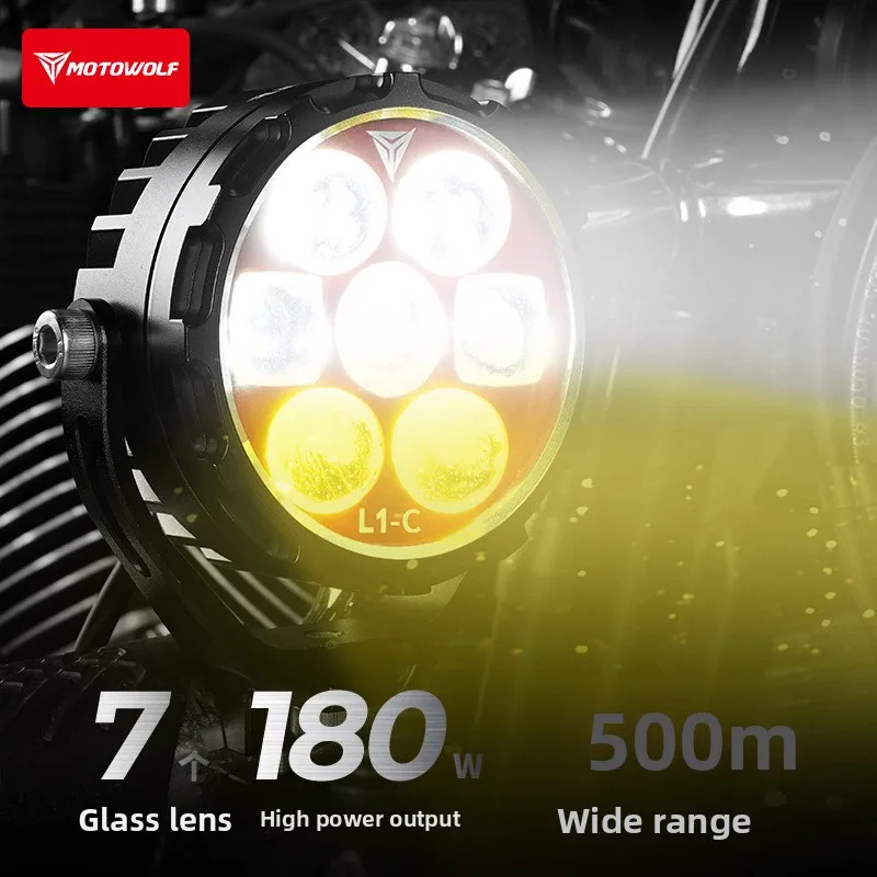 Motorcycle LED Headlight Modification with Smart Light Control, 7 Spotlights, 180W Centralized External Aluminum Alloy Spotlight
