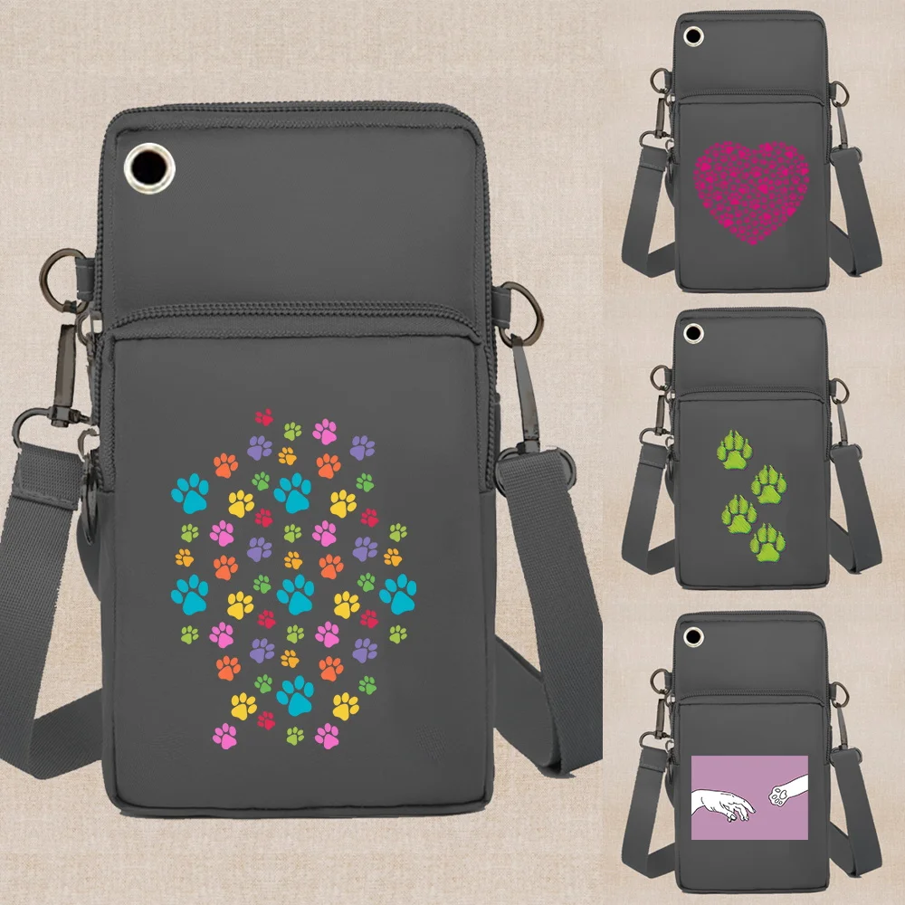 Waterproof Mobile Phone Bag Arm Pack Footprints Print Shoulder Bags for Apple/Huawei/Samsung Cell Phone Packet Wallets Organizer