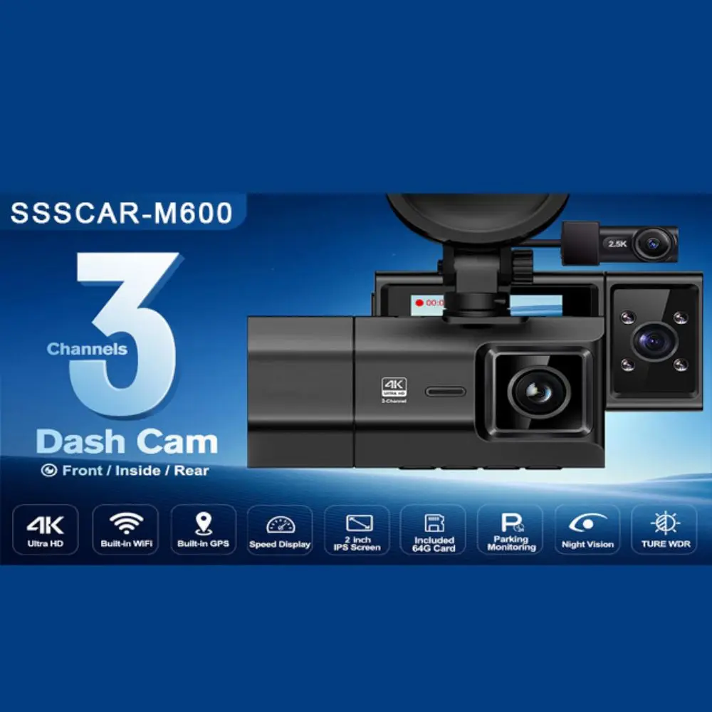 3 Cameras Car DVR 4K Dashcam Mini Dash Cam 3 Channel Video Recorder Wifi GPS Front And Rear Inside 3 Lens Car Black Box