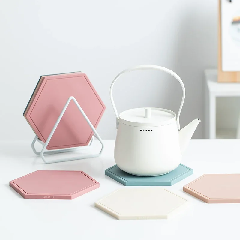 Silicone Waterproof Anti-slip Heat Resistant Coaster Hexagon Cup Mat table Placemat Pot Bowl Holder Home Kitchen Accessory