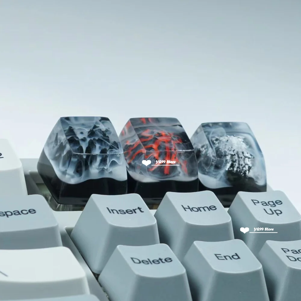 Keycaps Mechanical Keyboard natural scenery Volcano /valley/mountain Fuji Snow Mountain Keycap Handmade Resin Backlight Keycap