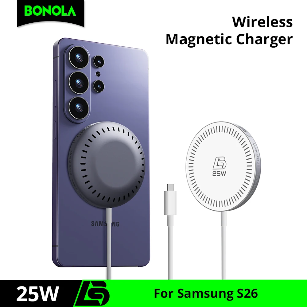 Bonola Magnetic Wireless Charger 25W for Samsung S26 Ultra/iPhone 17 Portable Fast Charging Pad for Galaxy S25/S24/S23/S22/S21