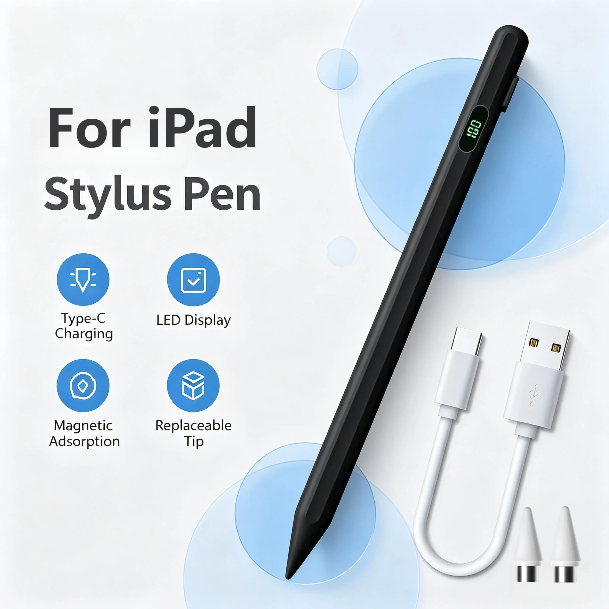 Compatible with IPad Pro/Air/Mini 10th/11th Gen 2018-2026 Stylus Pen with Digital Battery Level Tilt Sensitivity Palm Rejection
