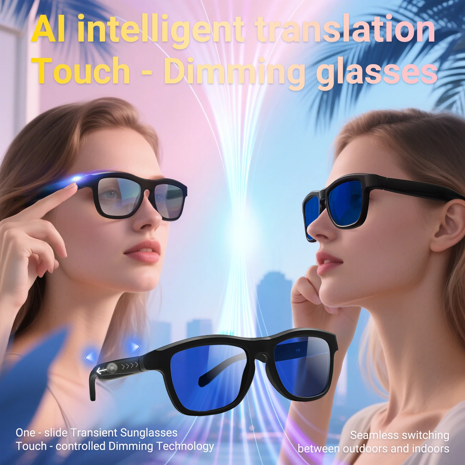 Smart Bluetooth Translation Glasses Adjustable Lens Color Changing Language Interpretation Goggles for International Travel
