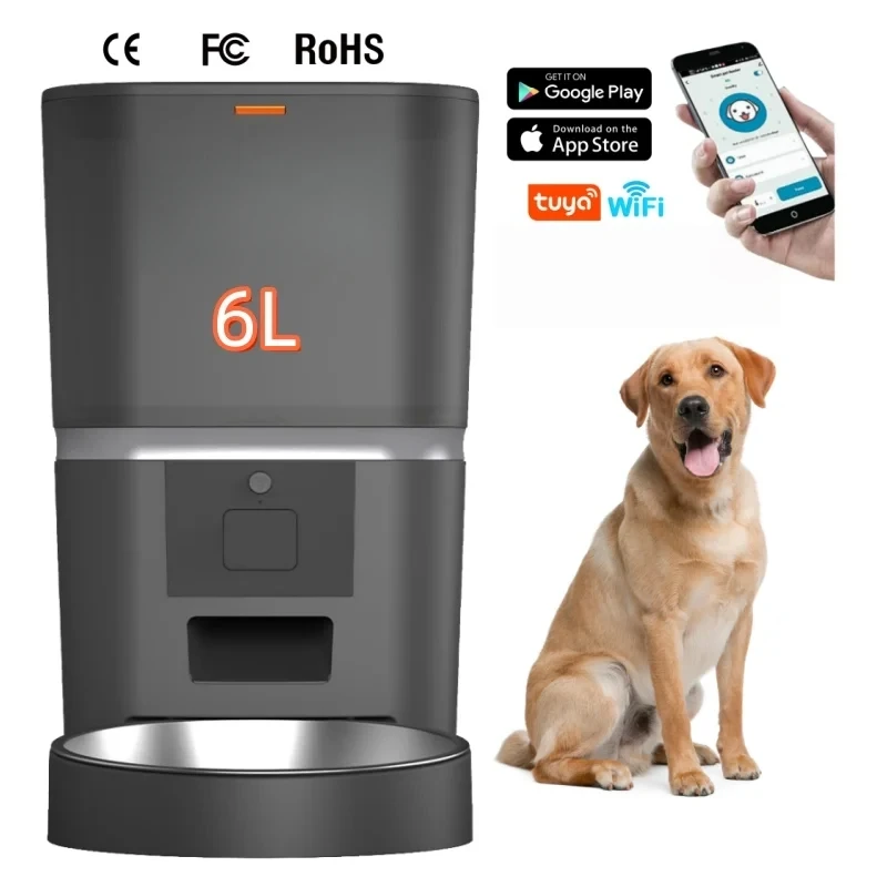 6L WiFi Smart Cat Dog Feeder Automatic Pet Food Dispenser Tuya Large Capacity Dog Feeders Auto Dog Food Feeder with Camera