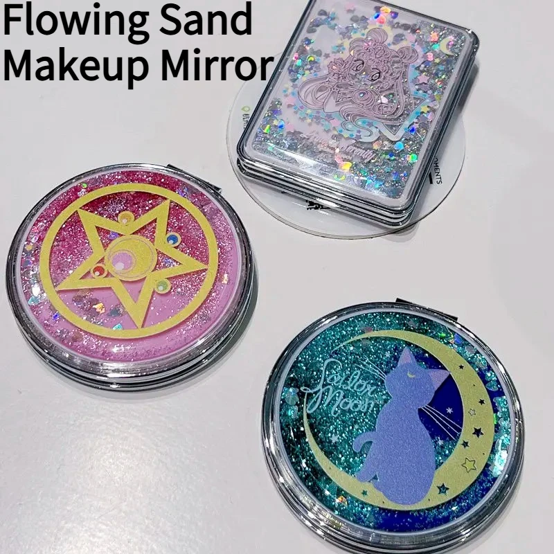 Exquisite Foldable Girl's Quicksand Mirror Home Decorative Mirror Portable Outdoor Cartoon Makeup Mirror Festival Gift