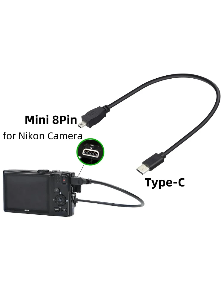 Type-C to Mini 8Pin Picture Transfer Charge Cable USB C UC-E6 UC-E16 UC-E17 Data Cord for Select Nikon Coolpix/DSLR Cameras