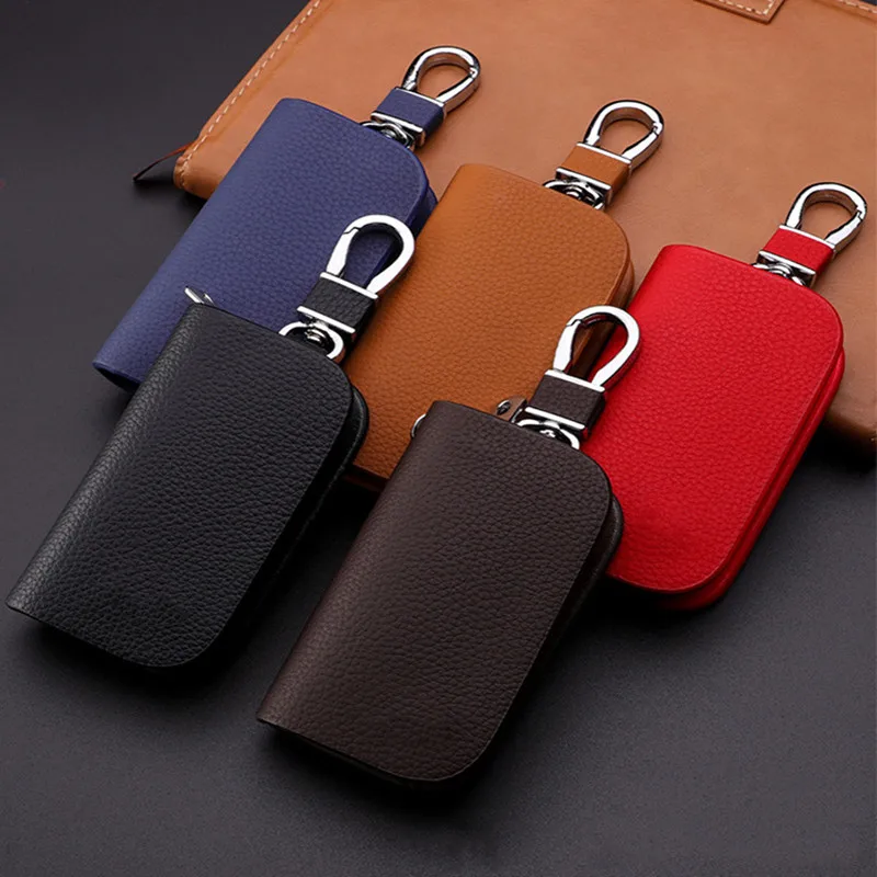 Premium Leather Universal Car Key Bag Case Genuine Leather Wallet Bag Suitable For All Kinds Of Car Key Car Keychain Accessories