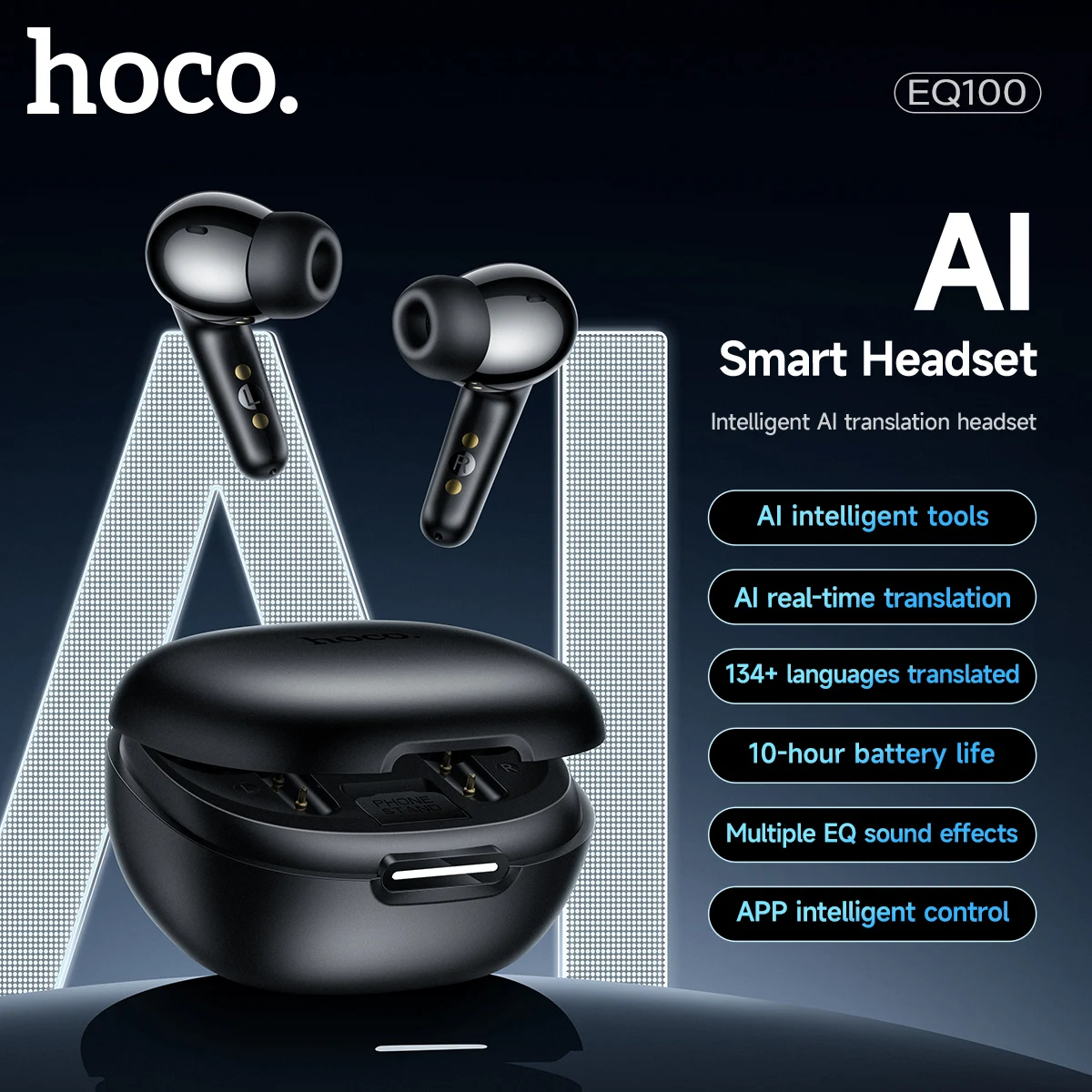 HOCO Smart AI Real Time Translation Earphone Support App Control Music Sport Earbuds HiFi EQ Sound Headphone Fo Bussiness Travel