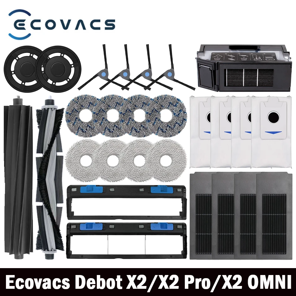 Ecovacs Deebot X2 Omni / X2 Pro / X2 Robot Vacuum Accessories Roller Main Side Brush Hepa Filter Mop Cloth Dust Bag Parts