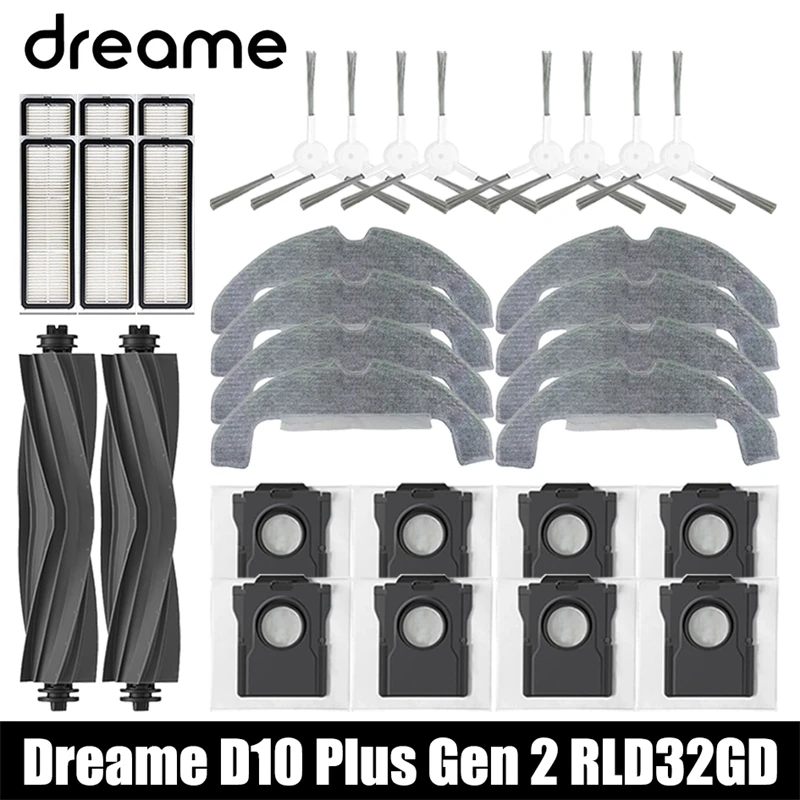 Dreame D10 Plus Gen 2 RLD32GD Robot Vacuum Cleaner Accessories Main Side Brush HEPA Filter Mop Cloths Dust Bag Spare Parts
