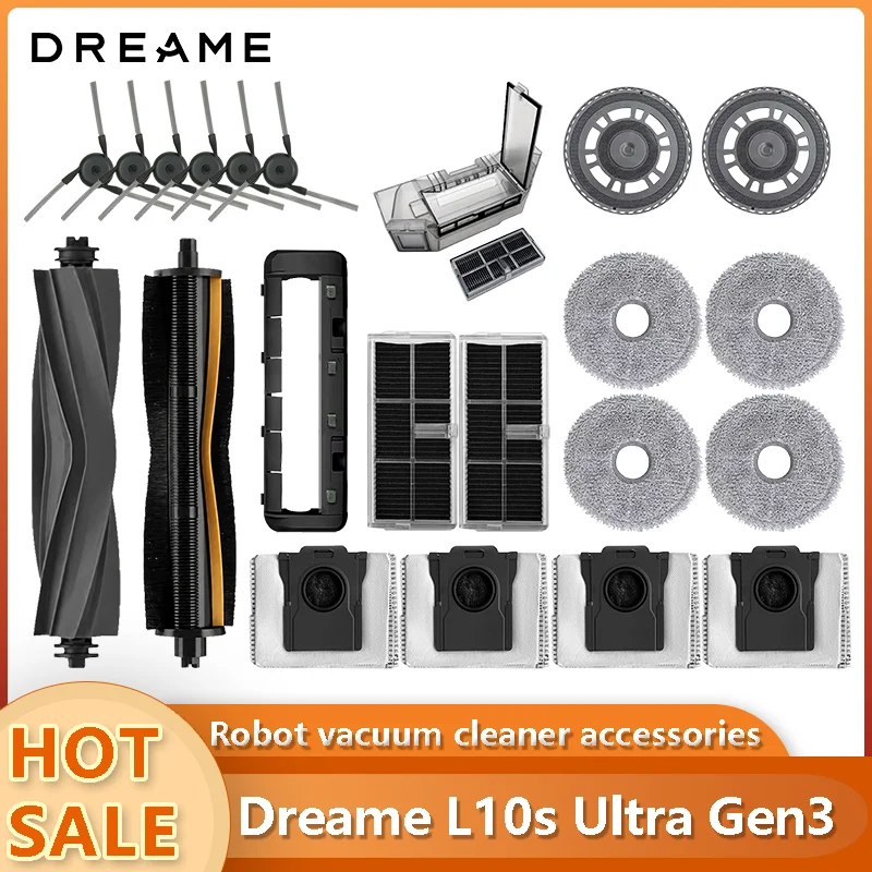 Dreame L10s Ultra Gen3 / L30s Pro Ultra Robot Vacuum Cleaner Accessories Main Side Brush Mop Cloth Hepa Filter Dust Bag Spare