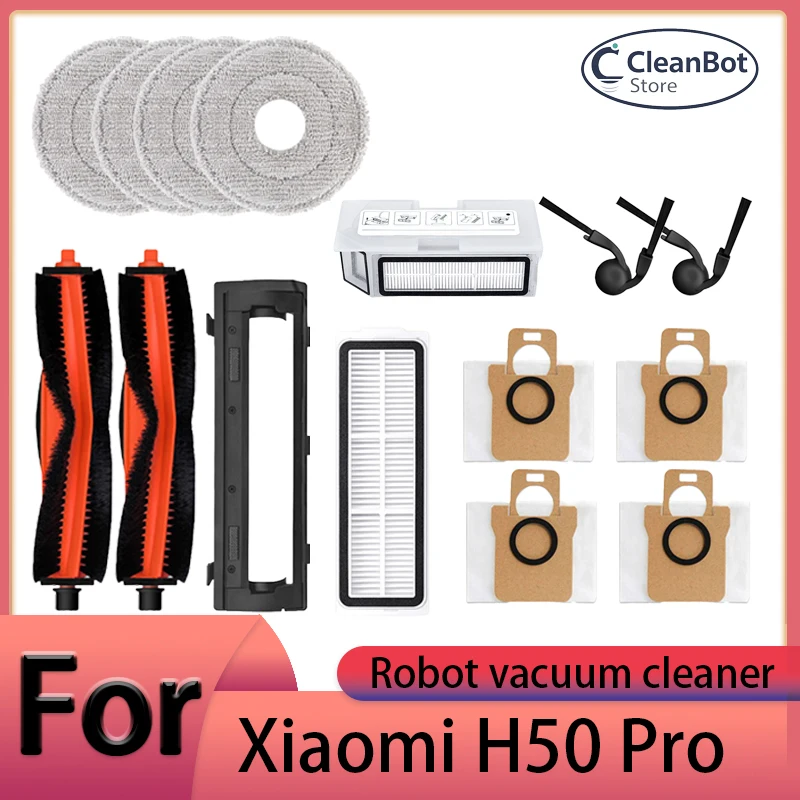For Xiaomi H50 Pro Robot Vacuum Cleaner Accessories Main Brush Side Brush HEPA Filter Mop Cloths Dust Bag Spare Parts