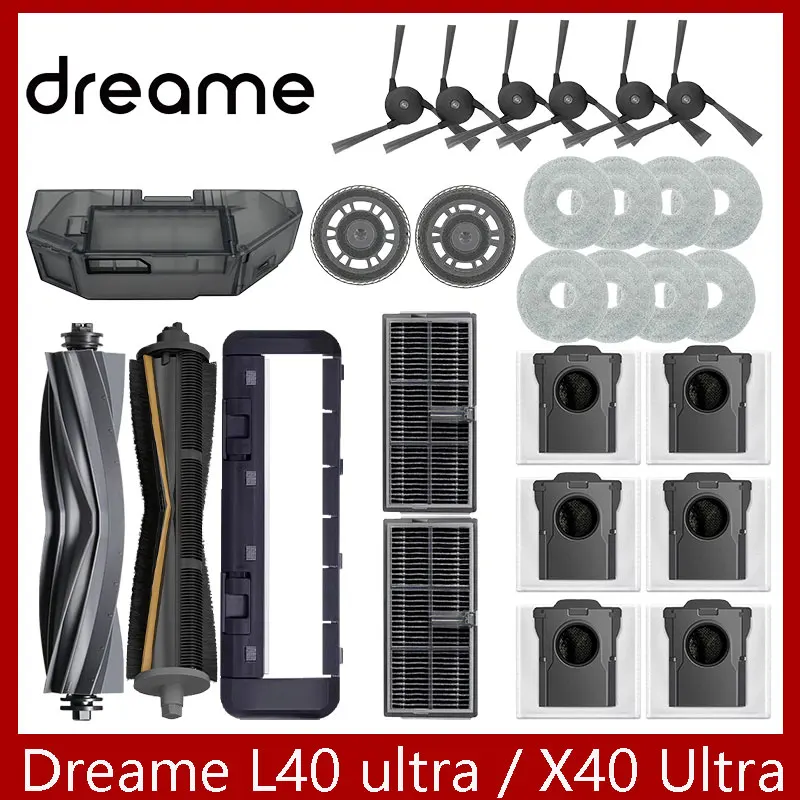 Dreame L40 Ultra / X40 Ultra Robot Vacuum Accessories Dust Bags Mop Main Side Brushes Cloths HEPA Filters Spare Parts