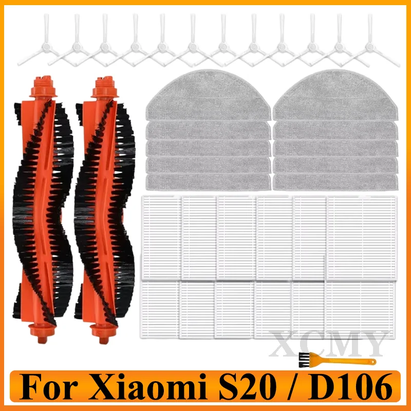 Compatible For Xiaomi Robot Vacuum S20 / D106 Parts Main Side Brush Hepa Filter Mop Cloth Dust Bag Replacement Spare Accessories