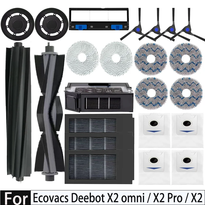 Ecovacs Deebot X2 Omni / X2 Pro / X2 Robot Vacuum Accessories Roller Main Side Brush Hepa Filter Mop Cloth Dust Bag Parts
