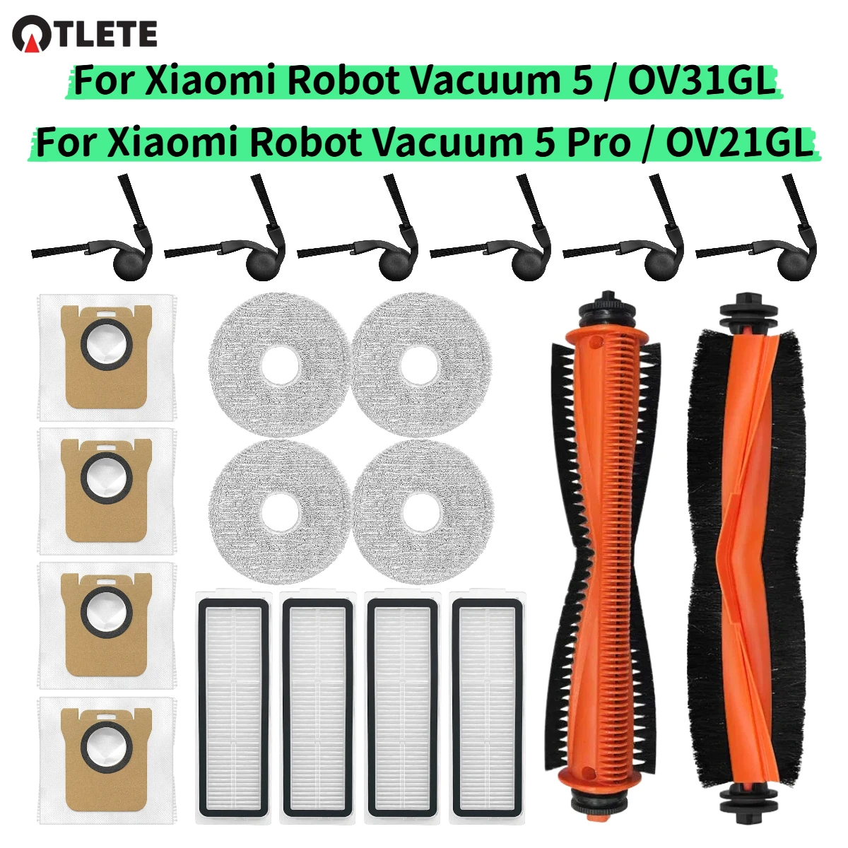 For ( Xiaomi Robot Vacuum 5 OV31GL / Xiaomi Robot Vacuum 5 Pro OV21GL) Parts Cutting  Brush HEPA Filter Mop Cloth Dust Bag