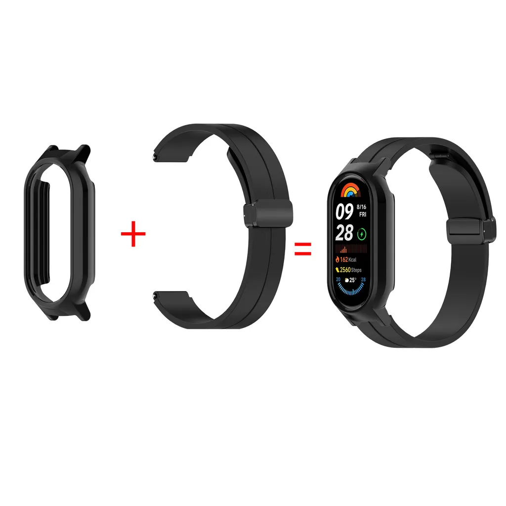 Silicone Magnetic Buckle Strap + Case For Xiaomi Miband 10 9 8 NFC Ceramic Version Smart Watch Band Sports Bracelet Loop Cover