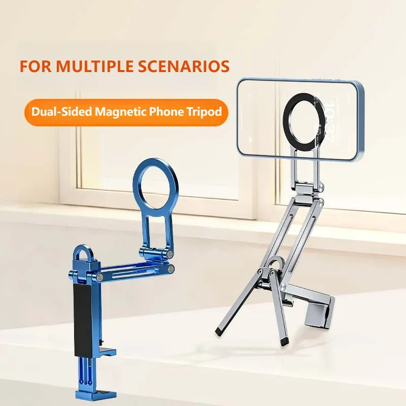 Magnetic Foldable Tripod Aluminum Phone Stand for iPhone MagSafe 16 15 14 13 12 Vlog Live Streaming Outdoor Shooting