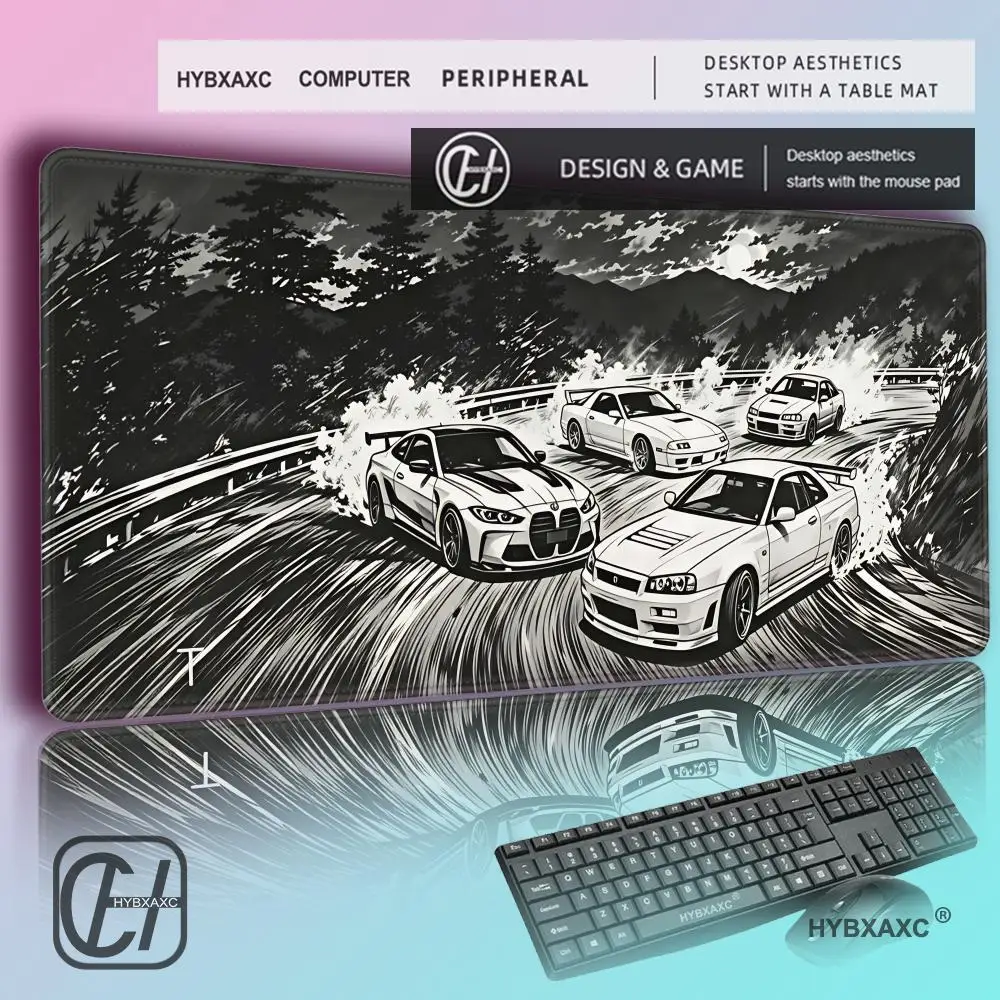Black And White Drift Cars Mouse Pad Gamer XL HD Home Large New Mousepad XXL keyboard pad Carpet Gaming laptop Desktop Mouse Pad