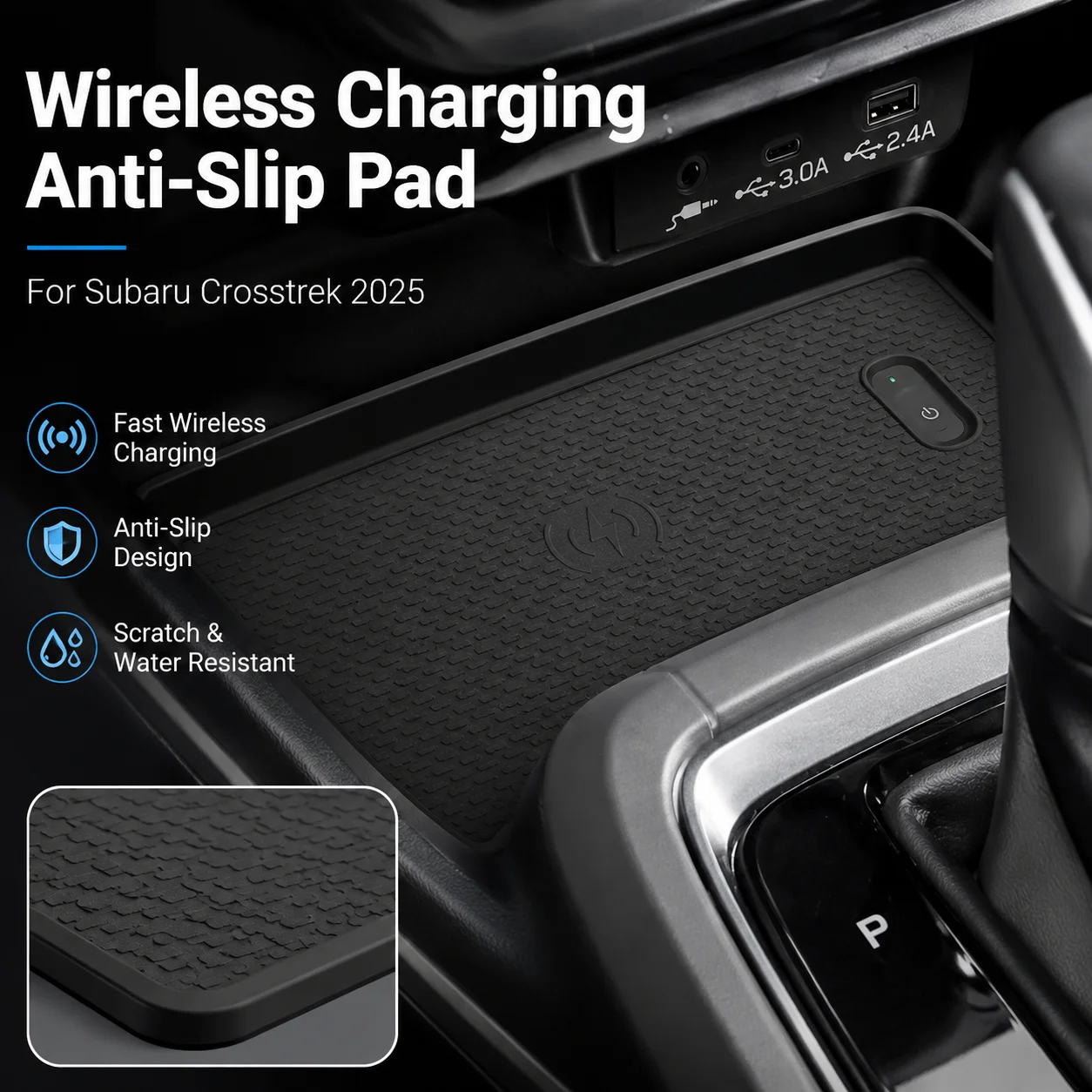 Center Console Wireless Charging Silicone Anti-Slip Pad For Subaru Crosstrek 2025 Car Interior Accessory