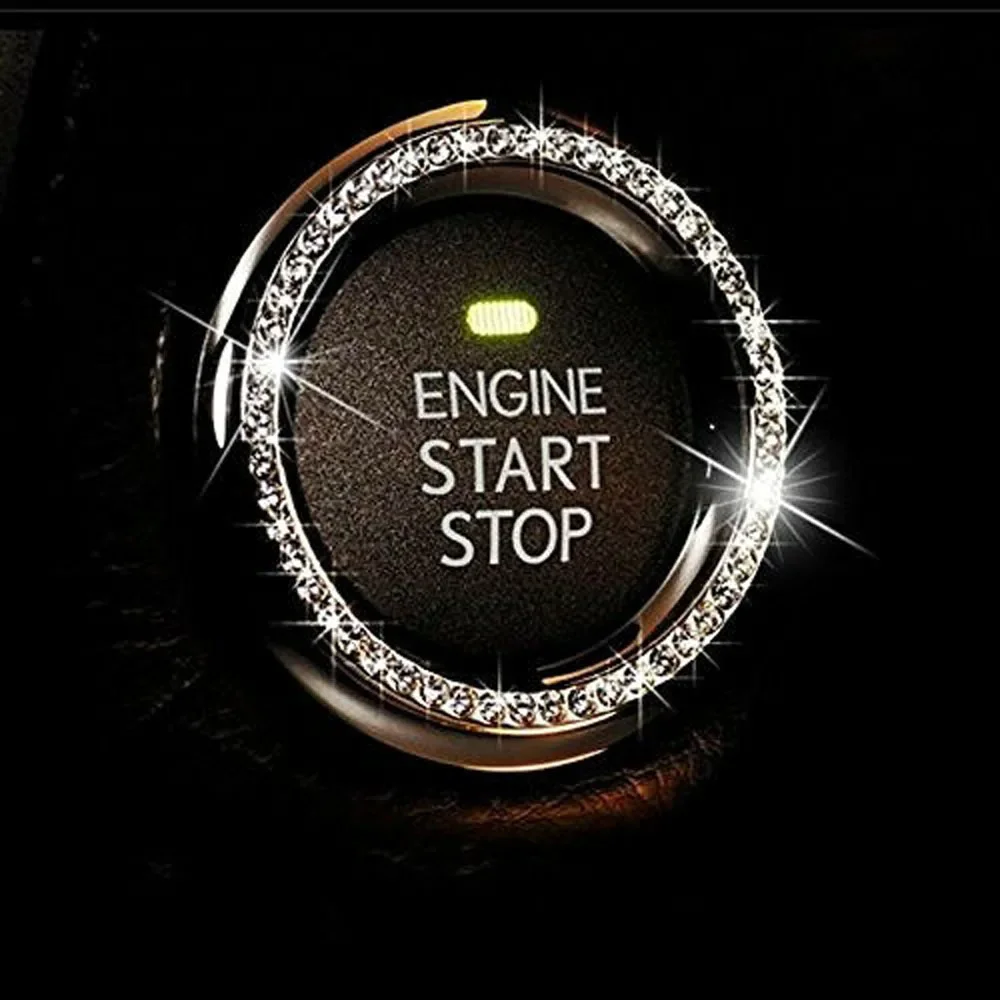 1x Auto Car SUV Decorative Silver Pink Blue Accessories Button Start Switch Diamond Ring  Start Stop Button Cover Universal