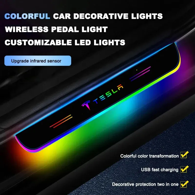 Car Wireless LED Threshold Light For Tesla Model 3 Model Y Model S Model X Auto Interior Threshold Step LED Light Accessories